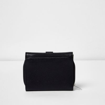 Girls black faux leather western buckle purse